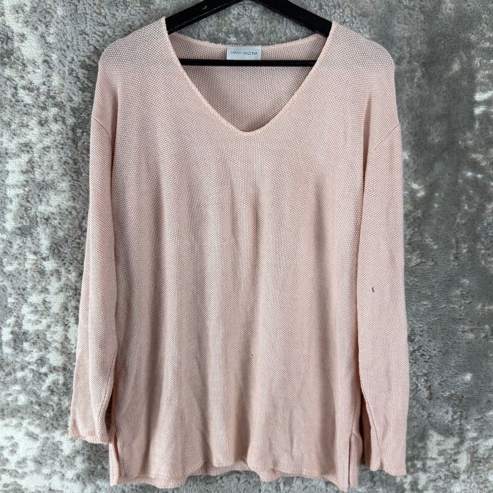 Sarah Arizona Size XL Knit Minimalist V Neck Sweater Pink Long Sleeve Casual‎